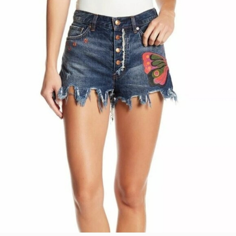 Free People Field Of Sun Denim Shorts Frayed Hem